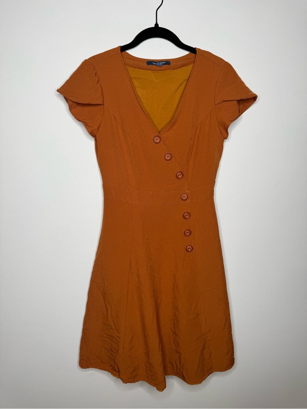 Modcloth Rust Orange V-Neck Button Mini Dress